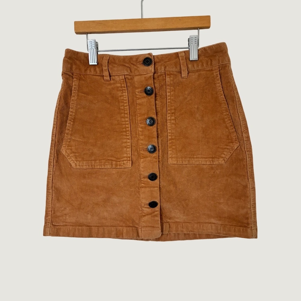 Wild Fable Fall Yellow Corduroy Button Front Mini Skirt Size 4 Pocketed Tan